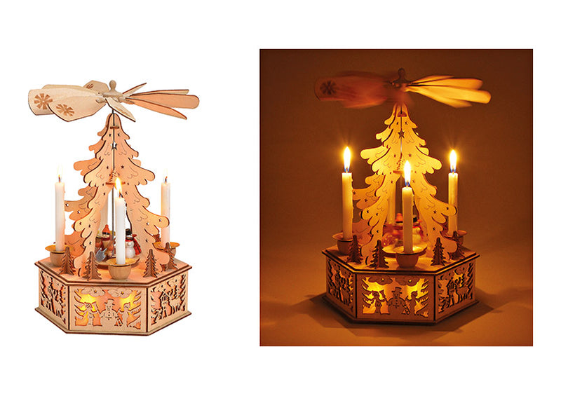 Winterszene mit Beleuchtung und Kerzenhalter aus Holz (B/H/T) 18x32x18cm