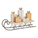 Schlitten mit Geschenkpäckchen aus Holz/Metall Gold (B/H/T) 31x17x6cm