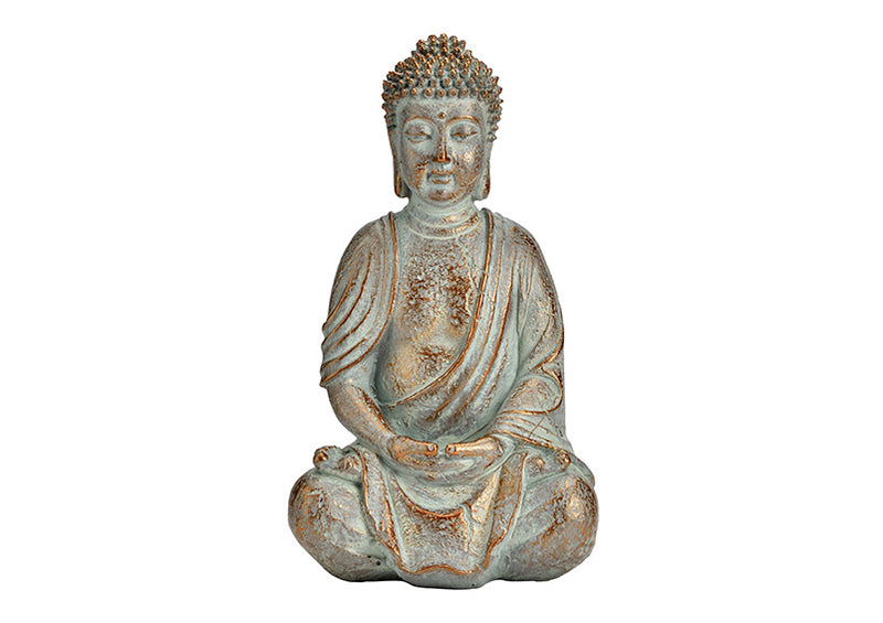 Buddha sitzend aus Poly Antikgold (B/H/T) 14x25x10cm
