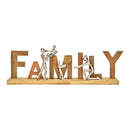 Aufsteller Schriftzug, Family, Metall Figuren, aus Mangoholz natur (B/H/T) 55x21x7cm