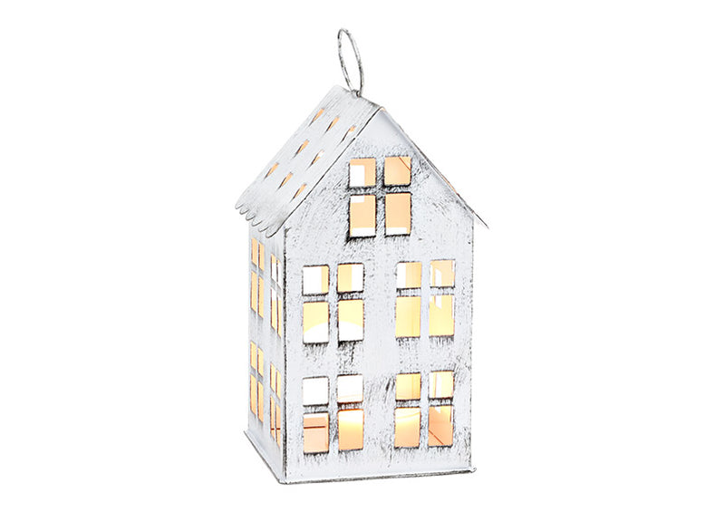 Windlicht Haus aus Metall weiß (B/H/T) 11x20x11cm