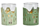 Windlicht Haus Dekor, aus Glas grün 2-fach, (B/H/T) 9x13x9cm