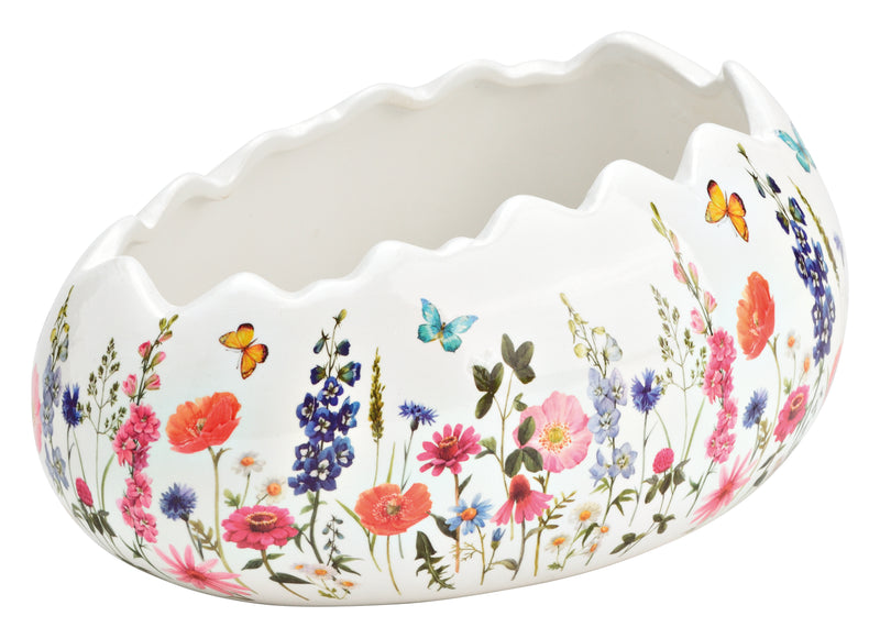 Blumentopf Osterei Blumenwiesen Dekor aus Keramik bunt (B/H/T) 22x13x12cm