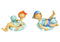 Mädchen, Junge in Badesachen im Schwimmring aus Poly blau 2-fach, (B/H/T) 13x8x8cm