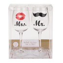 Weinglas, Mr & Mrs, mit Kussmund- &