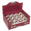 Schneekugel, Weihnachtsfigur, auf rotem & grünem