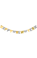 Partykette "Happy New Year", Länge 1,5m, gold/silber