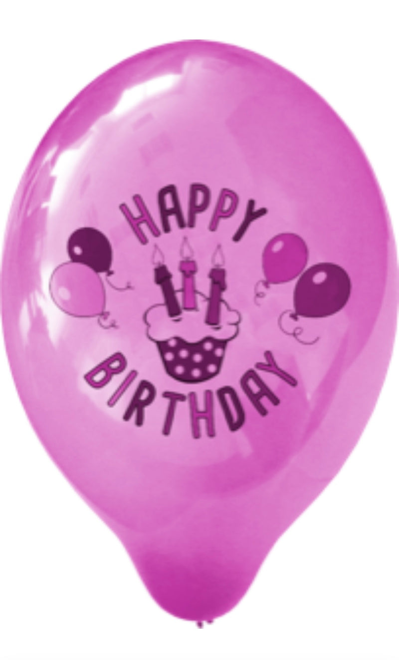 8 Ballons mit Motiv, Ø 22cm, bunt sortiert, Happy Birthday