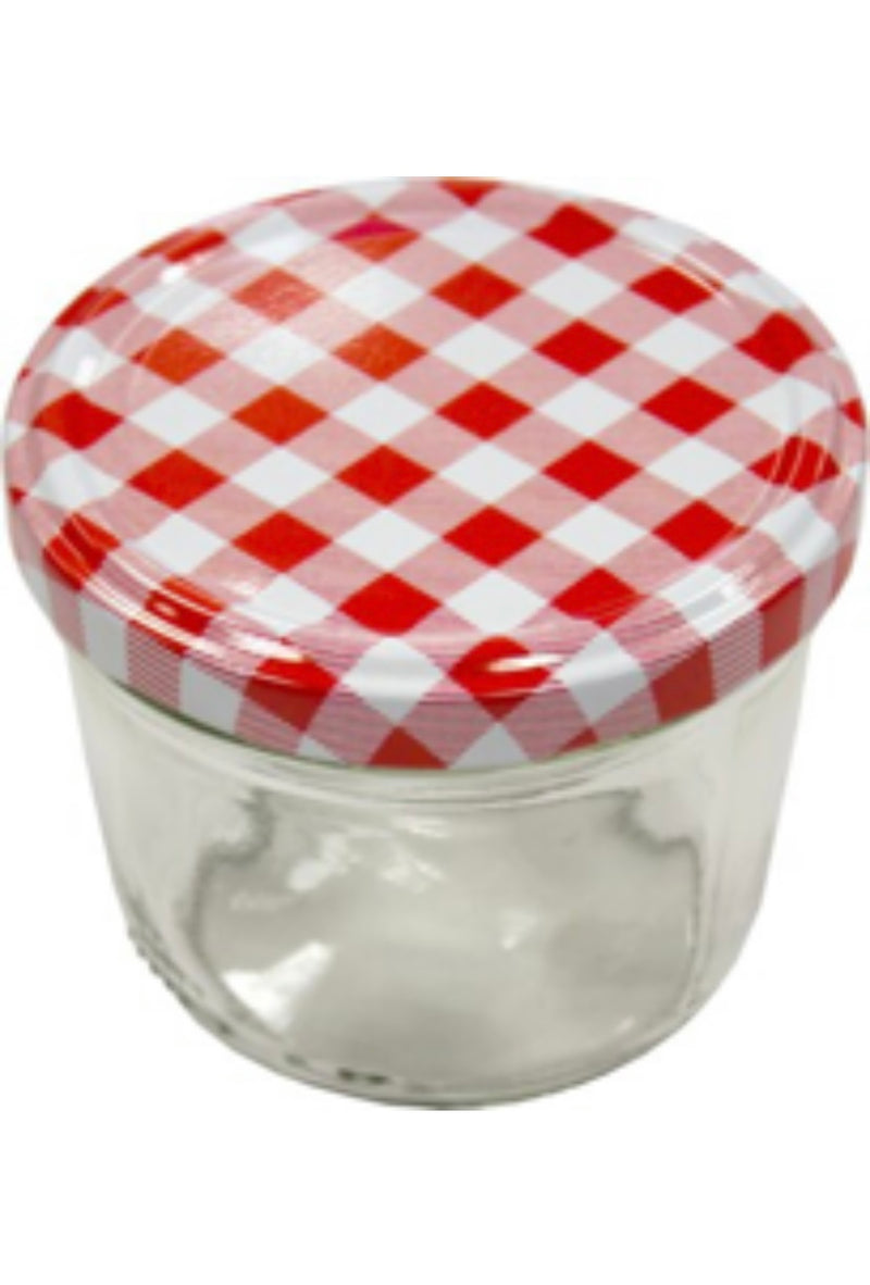 Einmachglas mit Deckel, 230ml, Karo rot/weiß
