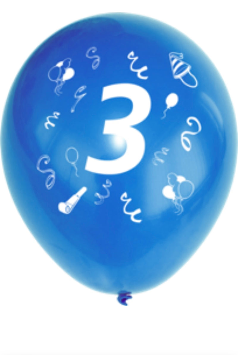 5 Zahlenballons, Ø 25cm, bunt sortiert, 3