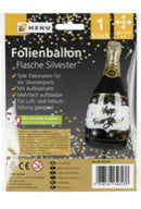 Folienballon, 1,03m*48cm, mit Aufblashalm, Flasche Silvester