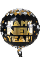 Folienballon, Ø 45cm, m.Aufblashalm, 2 Mot., Happy New Year