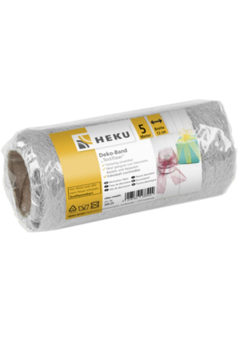 Deko-Band "Textilfaser", 5m*12cm, auf Rolle, silber-metallic