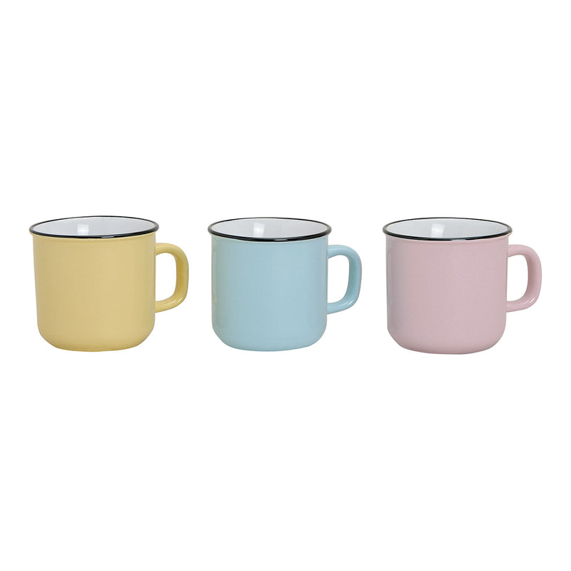 Becher rosa/gelb/blau aus Keramik, 3-fach sortiert, 9 cm, 350 ml