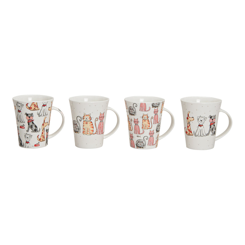 Tasse Hund/Katze Dekor aus Porzellan, 4-fach, Bunt ÿ9x11cm 300ml