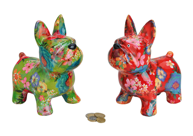 Spardose Hund/Blumen Dekoration aus Keramik, 2-fach sortiert, B17 x T11 x H20 cm