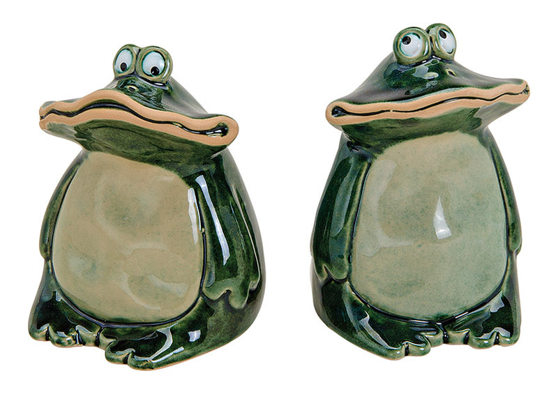 Frosch aus Keramik, grün 2-fach (B/H/T) 7x10x7cm