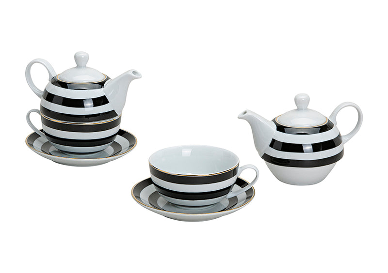 Teekannen-Set Streifen Dekoration aus Porzellan, 3-teilig