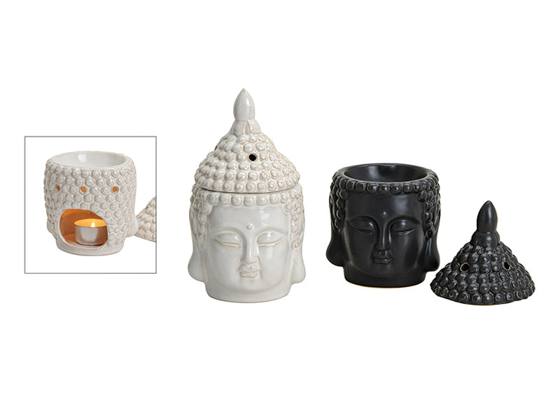 Duftlampe Buddhakopf aus Keramik, 2-fach sortiert, B20 x H11 cm