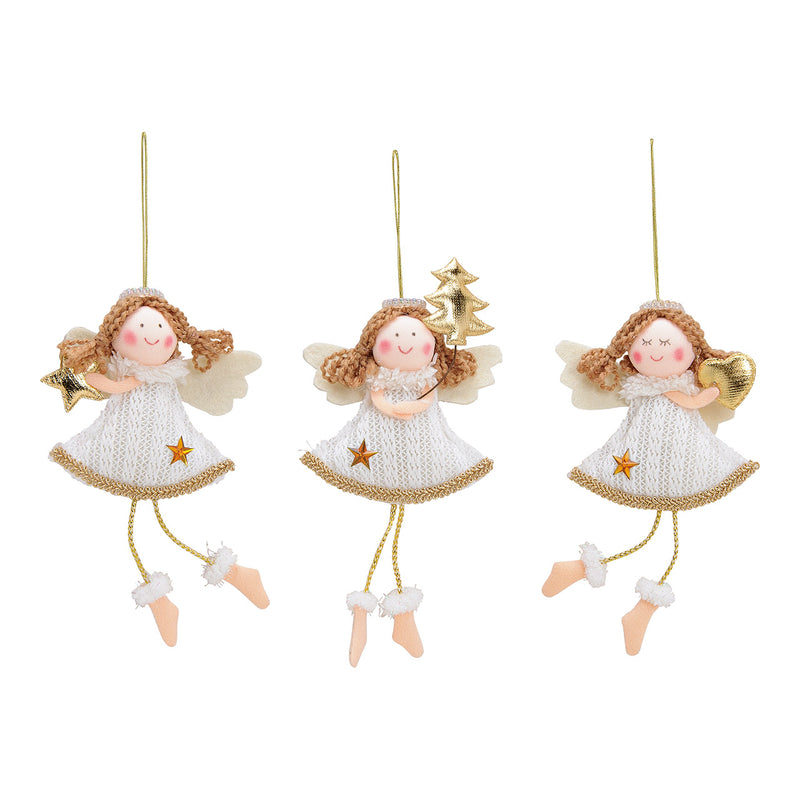 Weihnachtshänger Engel aus Stoff, 3-fach, Gold/Weiß (B/H/T) 10x15x2cm