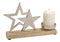 Kerzenhalter aus Metall/Mango Holz, Sterne Dekor,  Silber (B/H/T) 25x16x5cm