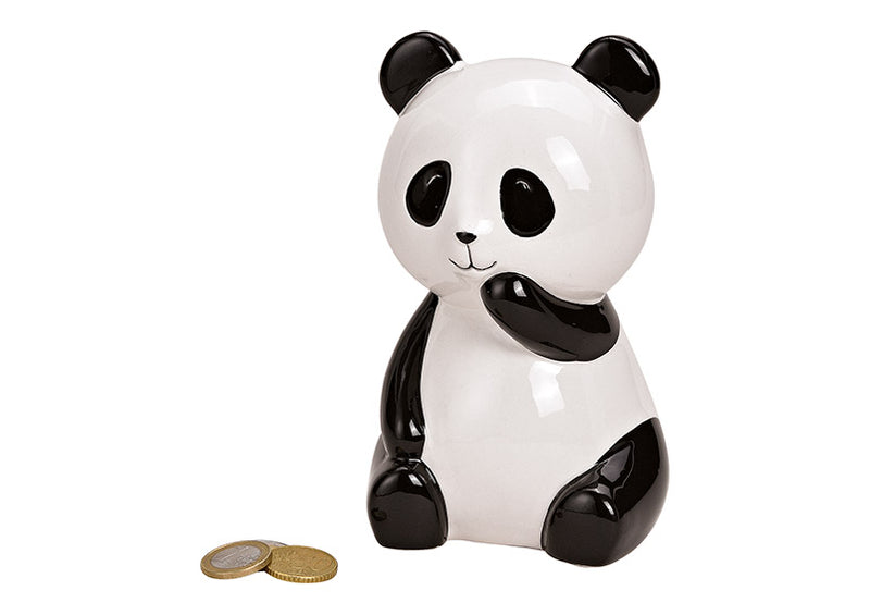 Spardose Panda Bär aus Keramik Weiß, schwarz (B/H/T) 10x15x10cm