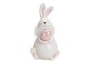 Hase mit Ei  aus Keramik Weiß, rosa (B/H/T) 11x20x10cm