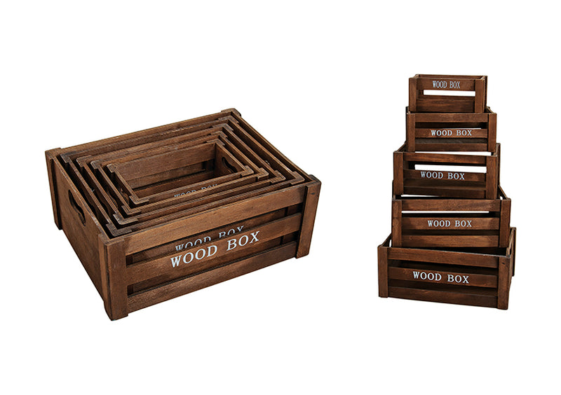 Kisten-Set in braun aus Holz, 5-teilig, B37 x T28 x H15 cm