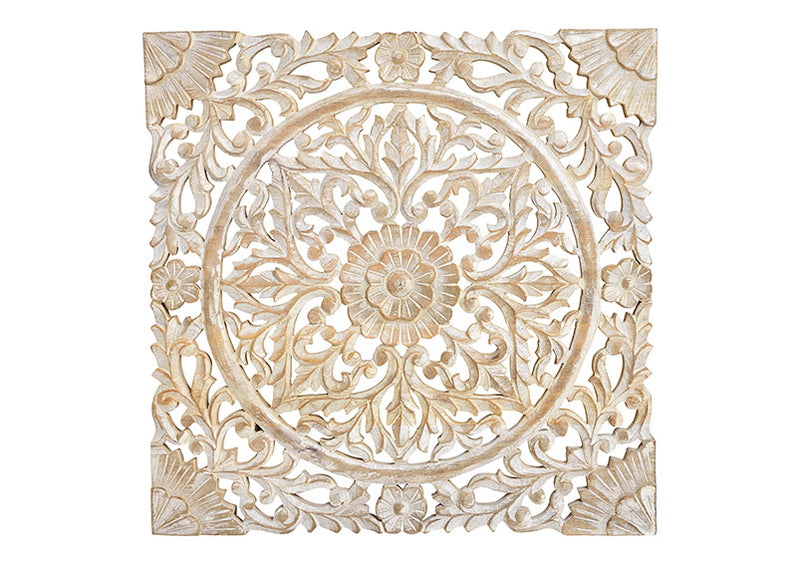 Wandbild 3D Blumen Dekor aus Mangoholz Weiß (B/H/T) 50x50x2cm