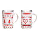 Becher Weihnachtsmotiv Elch, Baum aus Porzellan Weiﬂ 2-fach, (B/H/T) 11x11x8cm 300ml