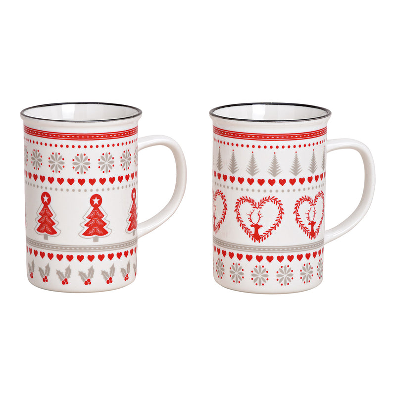 Becher Weihnachtsmotiv Elch, Baum aus Porzellan Weiﬂ 2-fach, (B/H/T) 11x11x8cm 300ml