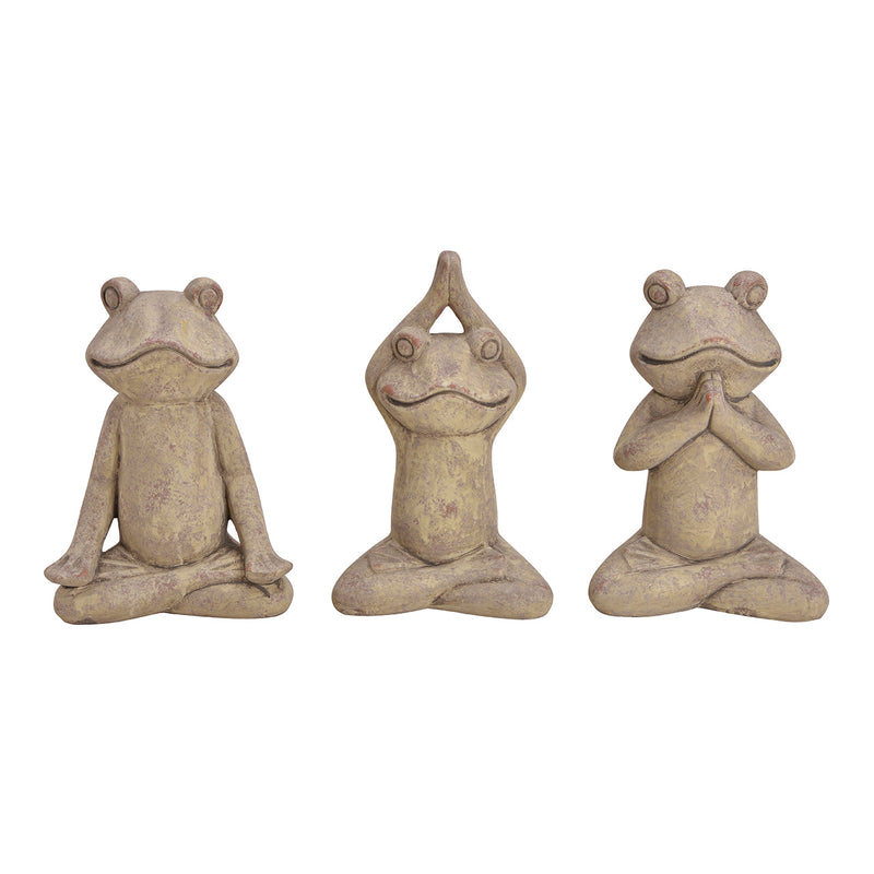Yoga Frosch aus Ton Braun 3-fach, (B/H/T) 20x29x13cm