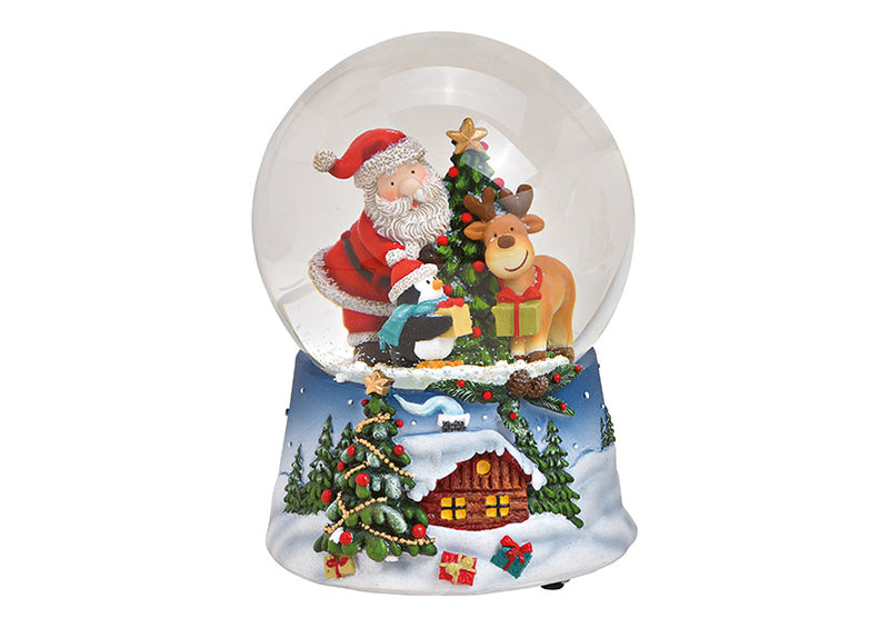 Spieluhr, Schneekugel Nikolaus mit Pinguin aus Poly, Glas Bunt, (B/H/T) 10x14x10cm