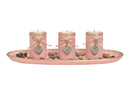 Teelichthalter mit Dekosteinen aus Holz Pink/Rosa Set, (B/H/T) 39x12x15cm