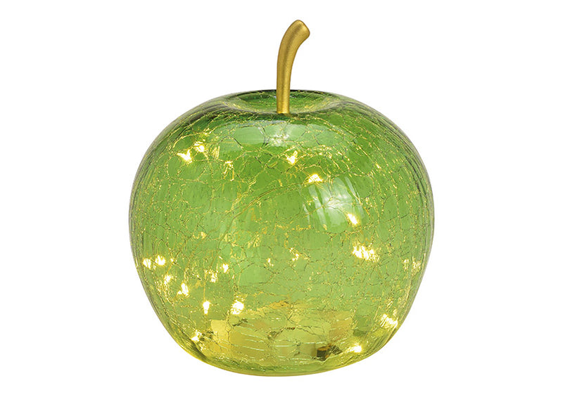 Apfel mit 20er LED mit Timer aus Glas Hellgrün (B/H/T) 16x17x16cm