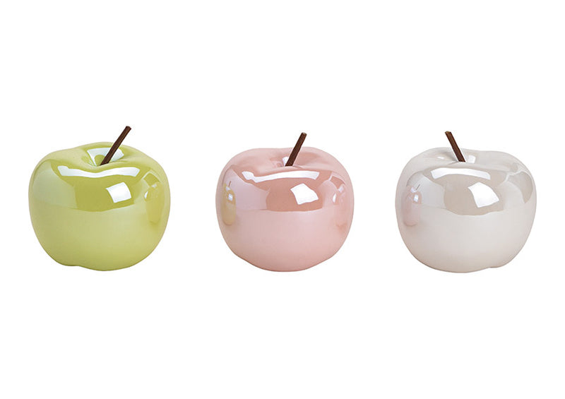 Apfel aus Keramik Grün, pink, weiß 3-fach, (B/H/T) 10x10x10cm