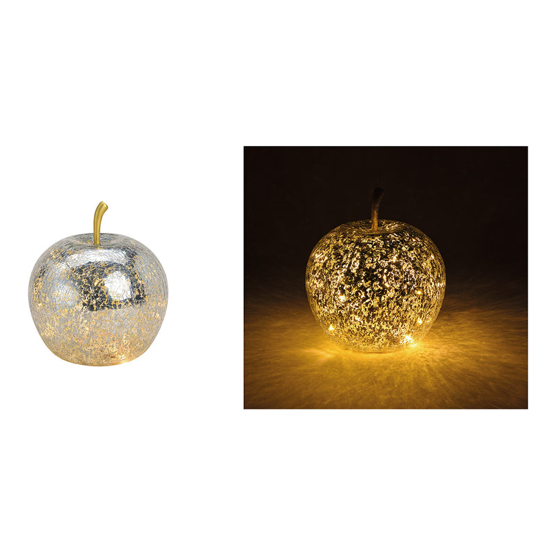 Apfel mit 20er LED mit Timer aus Glas Silber (B/H/T) 16x17x16cm