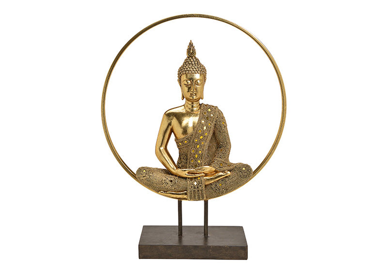 Aufsteller Buddha im Kreis  aus Poly, Metall Gold (B/H/T) 49x65x17cm