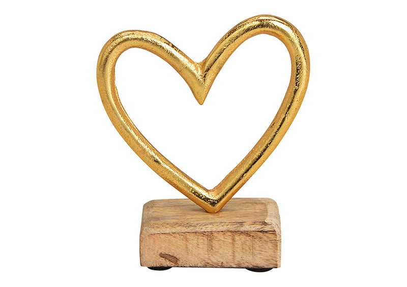 Aufsteller Herz auf Mangoholz Sockel aus Metall Gold (B/H/T) 11x13x5cm