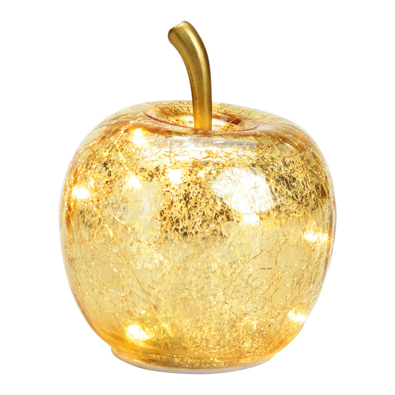 Deko Apfel aus Glas mit Licht 10er LED & Timer, Gold, Ø 11x12 cm