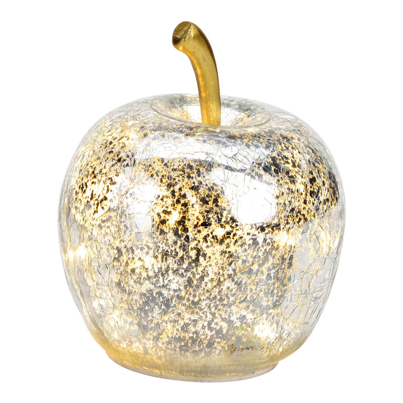 Apfel mit 10er LED mit Timer aus Glas Silber (B/H/T) 11x12x11cm