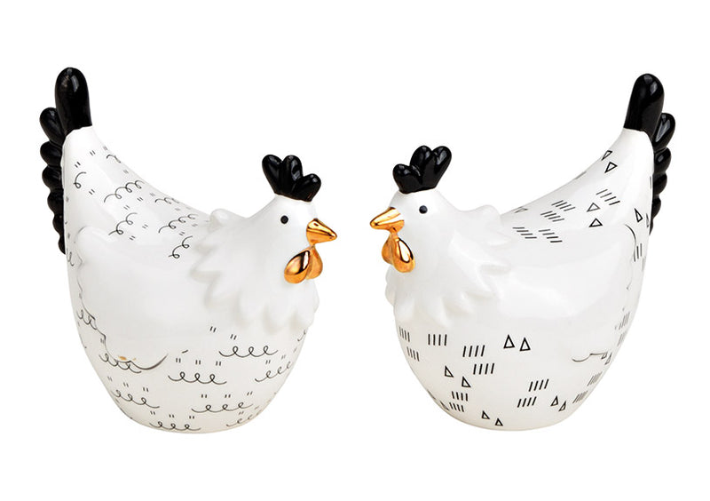 Huhn aus Keramik Weiß 2-fach, (B/H/T) 9x8x5cm