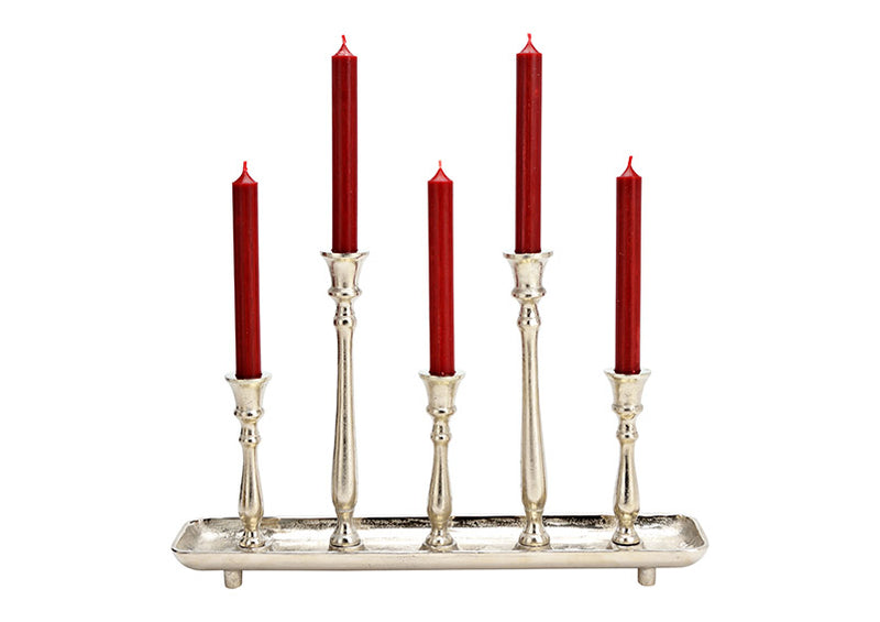 Kerzenhalter für 5 Kerzen aus Metall Silber (B/H/T) 45x28x10cm