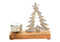 Teelichthalter Tannenbaum Dekor, auf Mangoholz Sockel,  aus Metall Silber (B/H/T) 15x14x5cm
