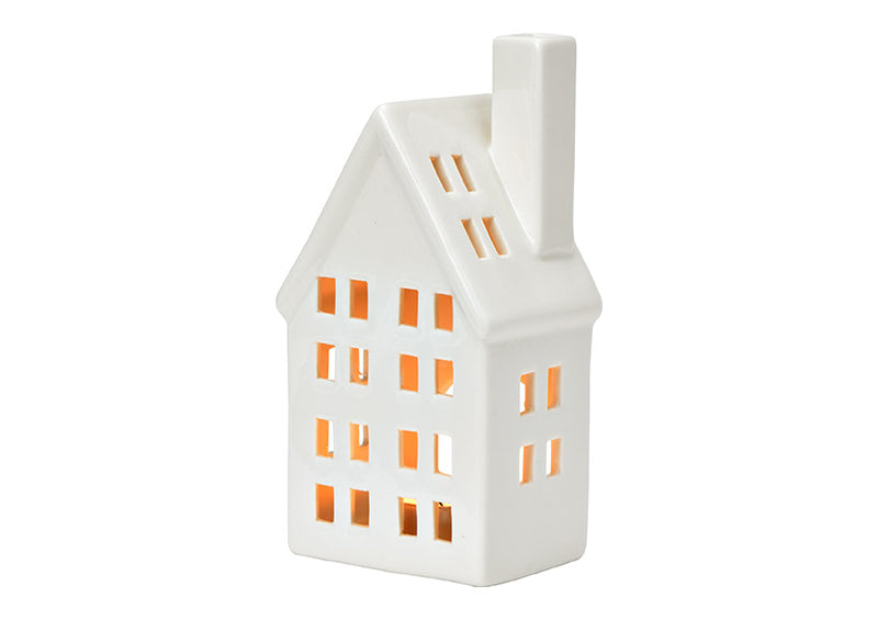 Windlicht Haus aus Porzellan Weiß (B/H/T) 7x14x5cm