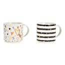 Becher Herz Dekor aus Porzellan Bunt/gold 2-fach, (B/H/T) 13x9x9cm 340ml