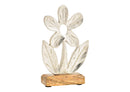 Aufsteller Blume auf Mangoholz Sockel aus Metall Silber (B/H/T) 12x20x5cm