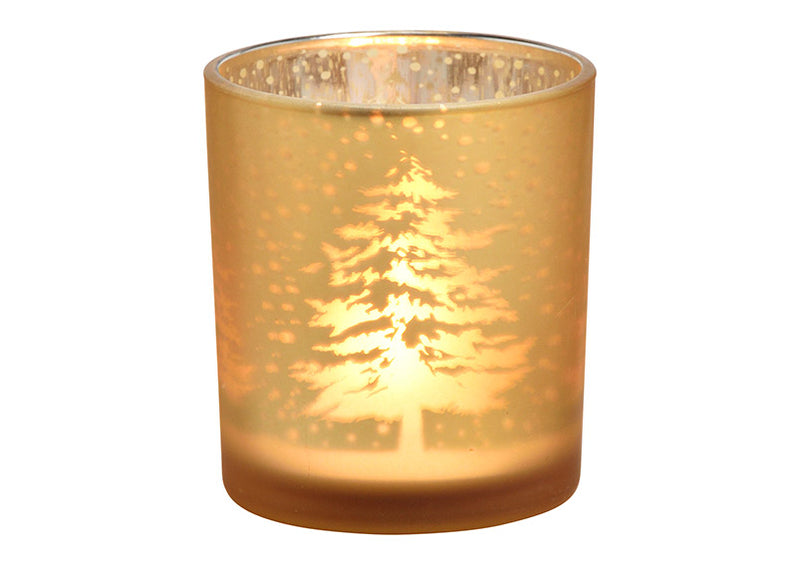 Windlicht Winterwald Dekor aus Glas champagner (B/H/T) 7x8x7cm
