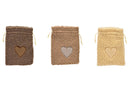 Beutel Herz Dekor aus Textil, hellbraun, braun, beige 3-fach, (B/H/T) 15x20x1cm