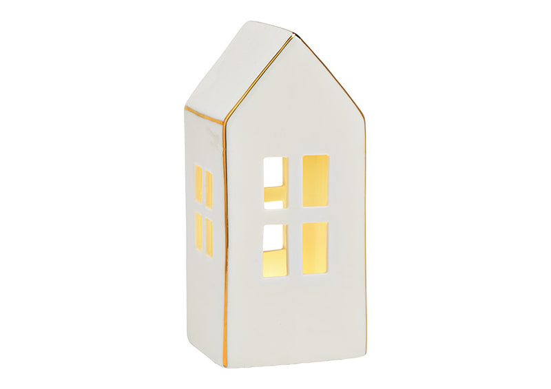 Haus mit LED aus Porzellan weiß (B/H/T) 6x15x6cm